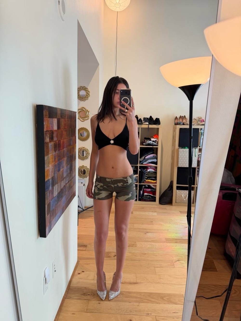 Women’s Camo mini Shorts in Olive Green - Picture 1 of 8